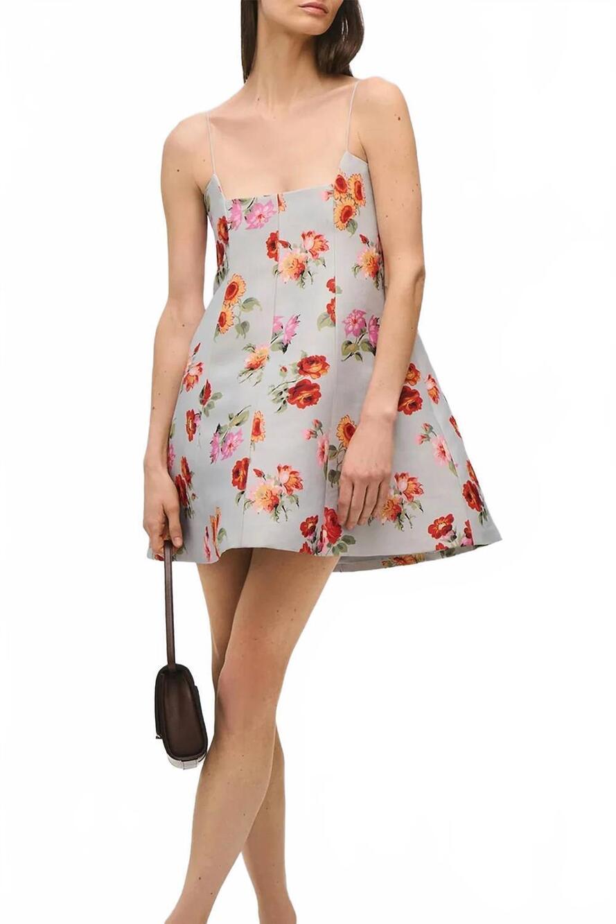 NEW BRANDON MAXWELL zinnia mini dress in light blue floral